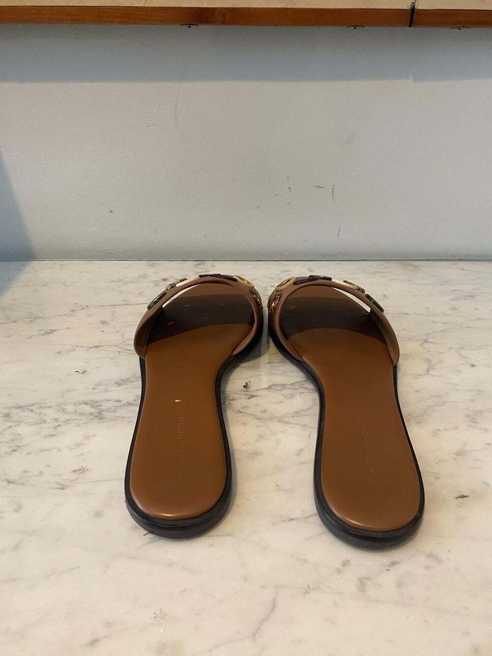 Tory Burch Everly Shoes Womens Size 9 Brown Grommet Slide Sandals Leather - Picture 4 of 5